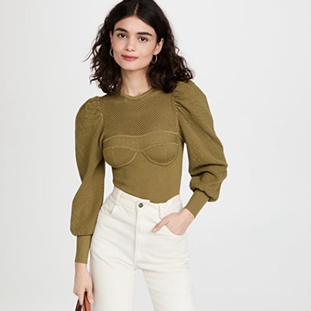 Ulla Johnson Emma Pointelle Knit Top in Olive